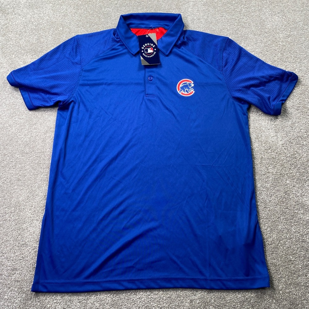 Majestic Chicago Cubs Polo Shirt Mens Large Blue MLB Performance Short Sleeve